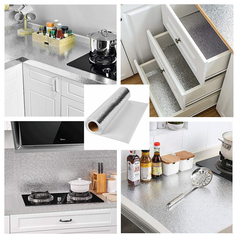 Self-Adhesive Wallpaper Kitchen Heat Oil Resistant Sticker Aluminum Foil Paper