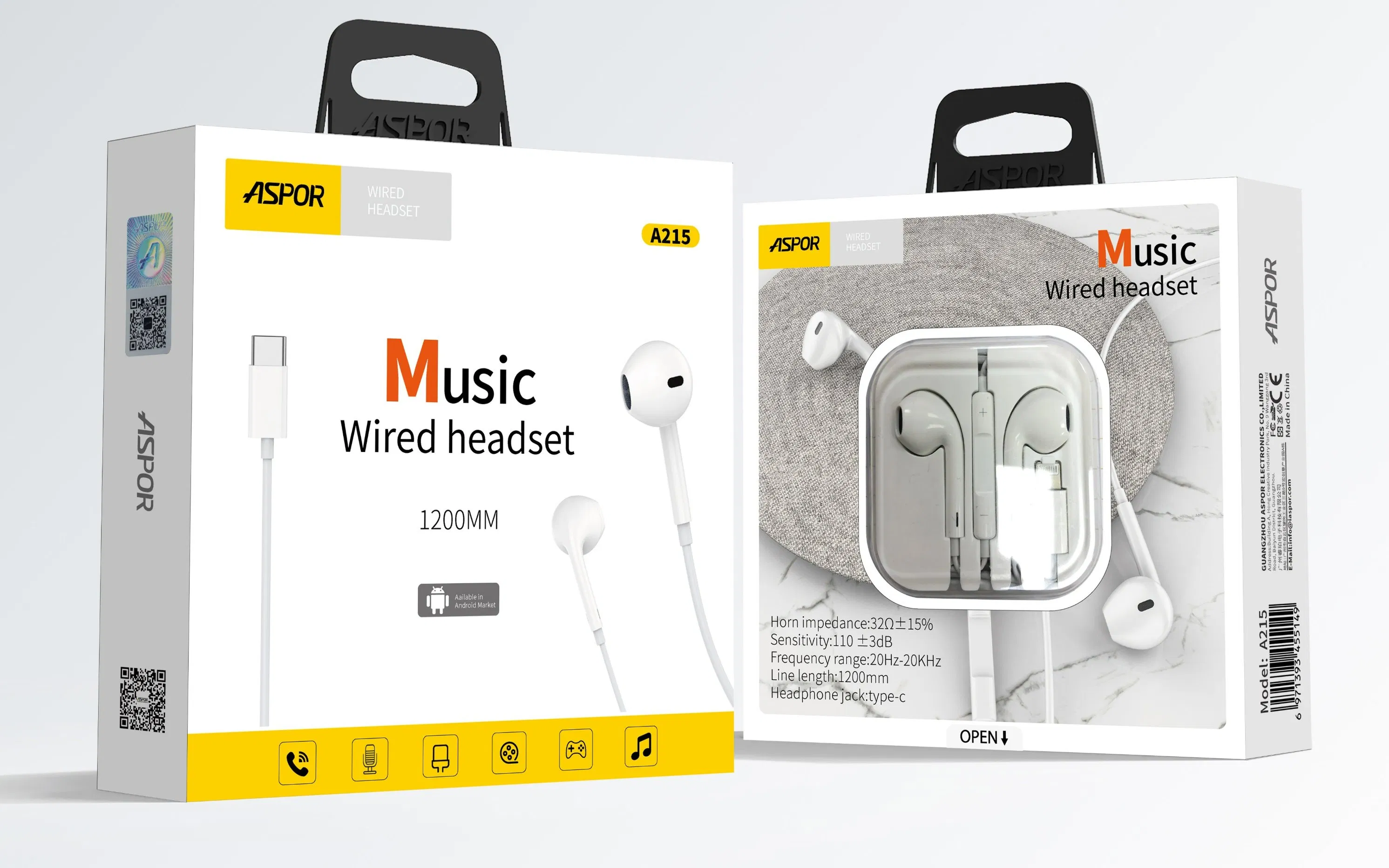 Наушники Aspor A215 проводные с Type-C