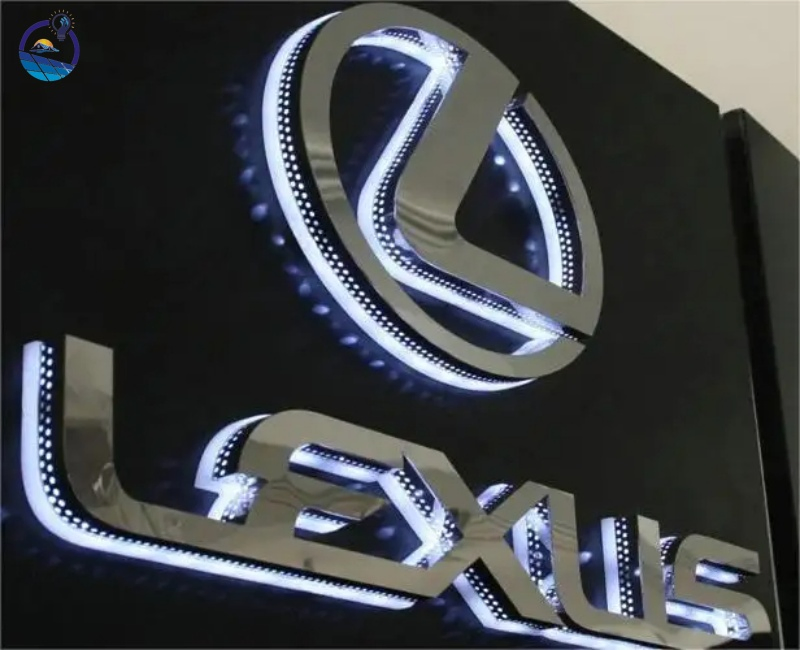 Punched Groove Letter Mirror 3D Metal Logo Sign