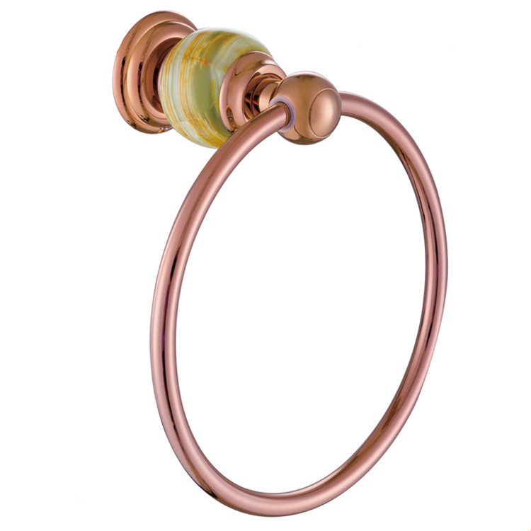 Luxury European Style Brass Plating Gold Jade Marble Bathroom Towel Holder Towel Ring