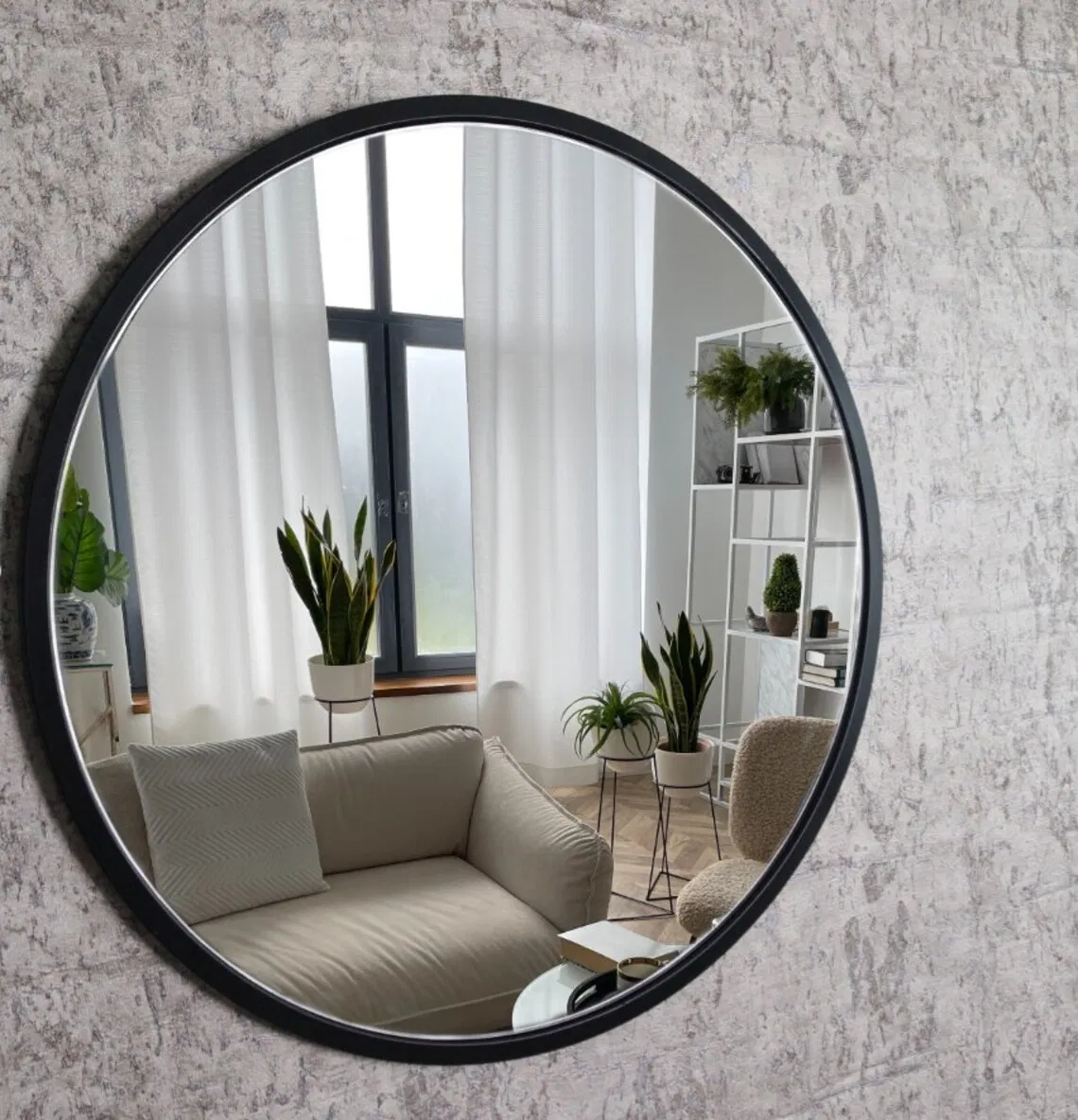 900*900*40mm Black Aluminum Framed Round Bathroom Wall Silver Glass Mirror