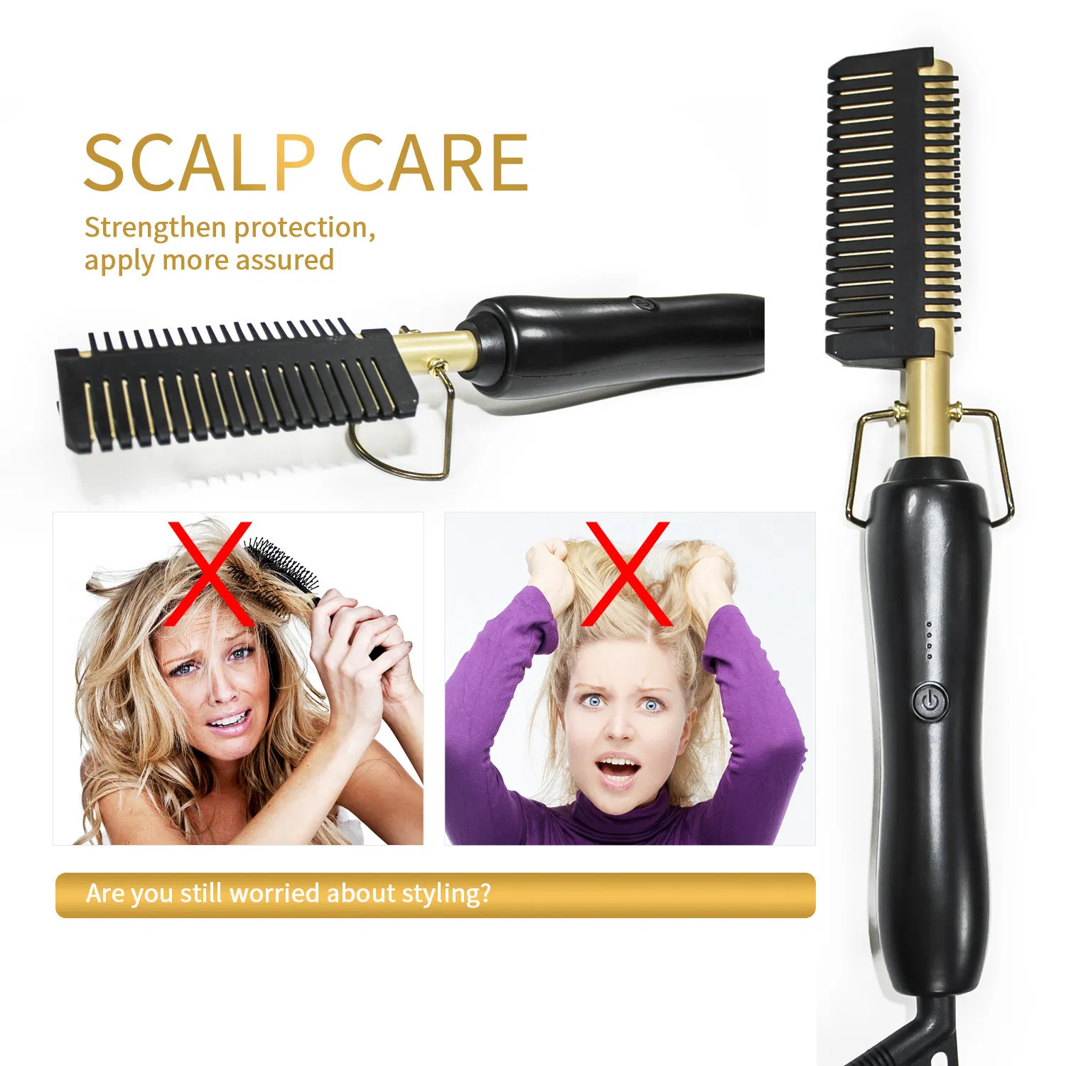 OEM Logo 3 In1 Ceramic Electric Hair Straightening Comb Curling Iron for Hair Beard Wigs