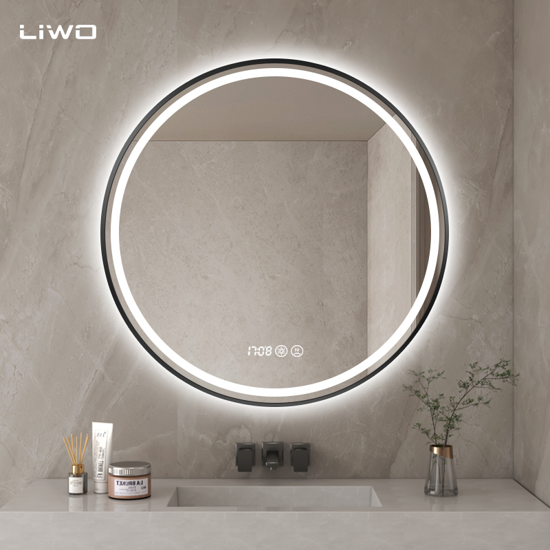 Round Shape Aluminum Alloy Frame Bathroom LED Mirror Glass Wall-Mounted Smart Front and Backlit Light Intelligent Adjustable cosmetic Home Decoration Furniture