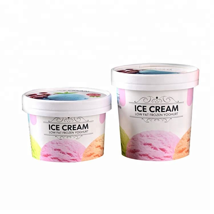 Disposable Ice Cream Cup Recyclable Ice Cream Tub Pot Custom Printed Ice Cream Tub with Spoon