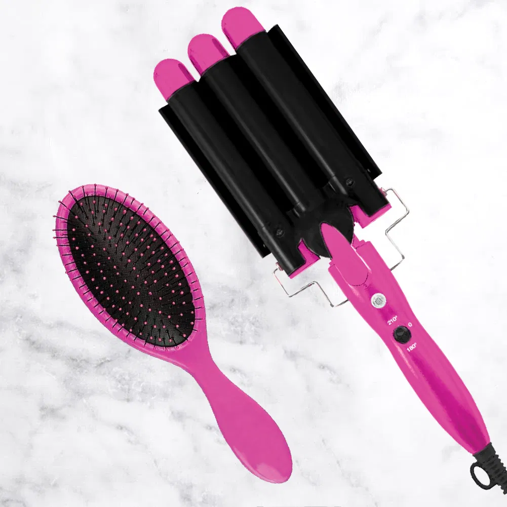 Hair Waver with 3 Barrel Hair Curler Brush and Alligator Clips
