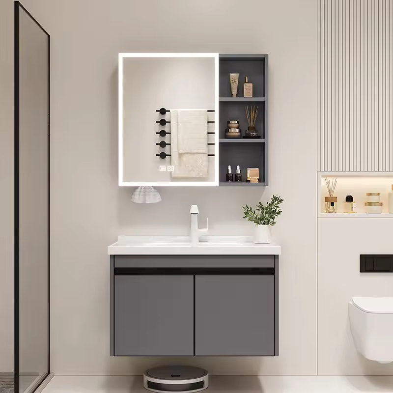 Modern Style Bathroom Furniture Cabinet Set Wall Mounted Modern Space Aluminum Vanity Bathroom Cabinet with Mirror