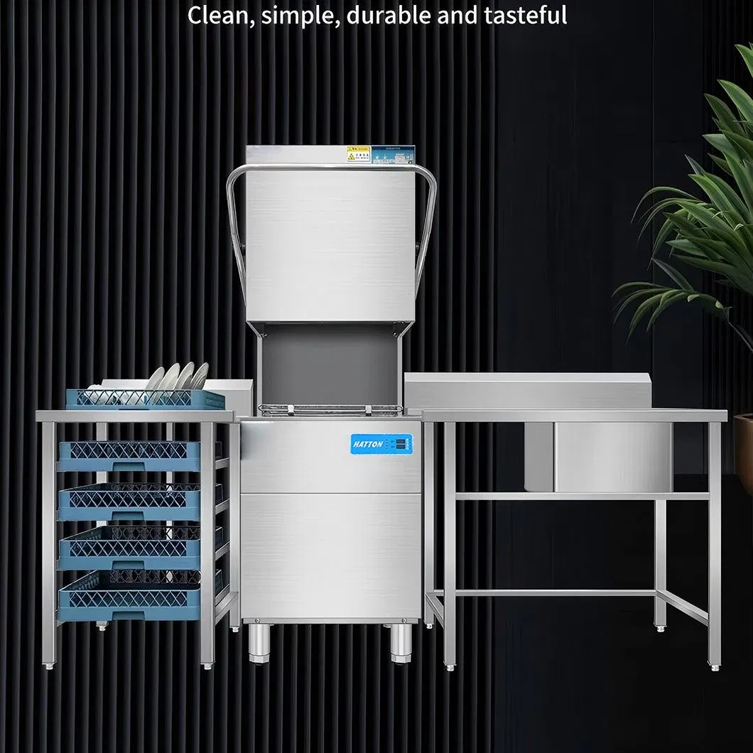 High-Performance Hood Type Commercial Dishwasher with Cleaning Table for Restaurant Cleaning Needs