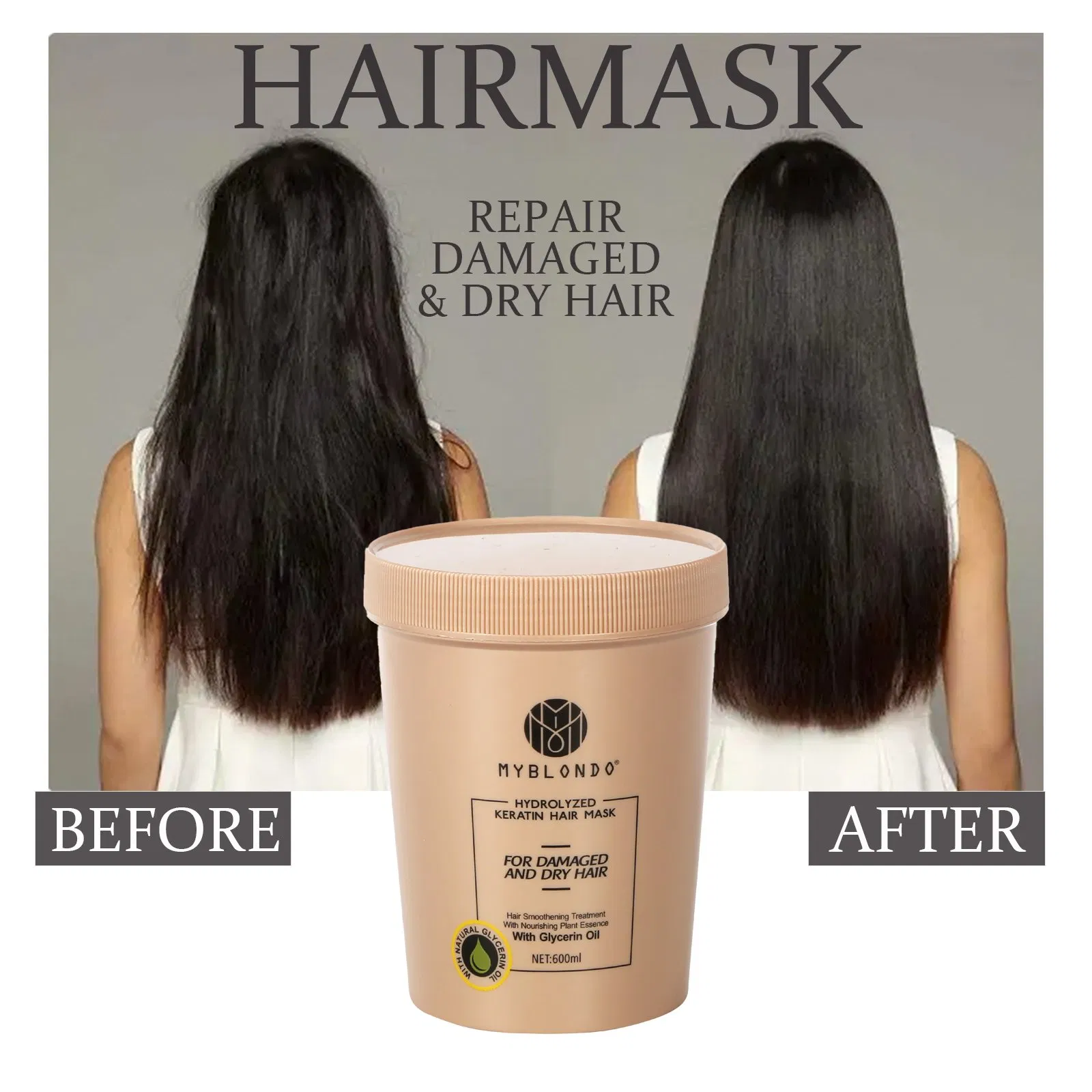 Hair Care Product Repair Damaged and Dry Hair Private Brand Hair Mask Treatment 600ml Professional Brand OEM