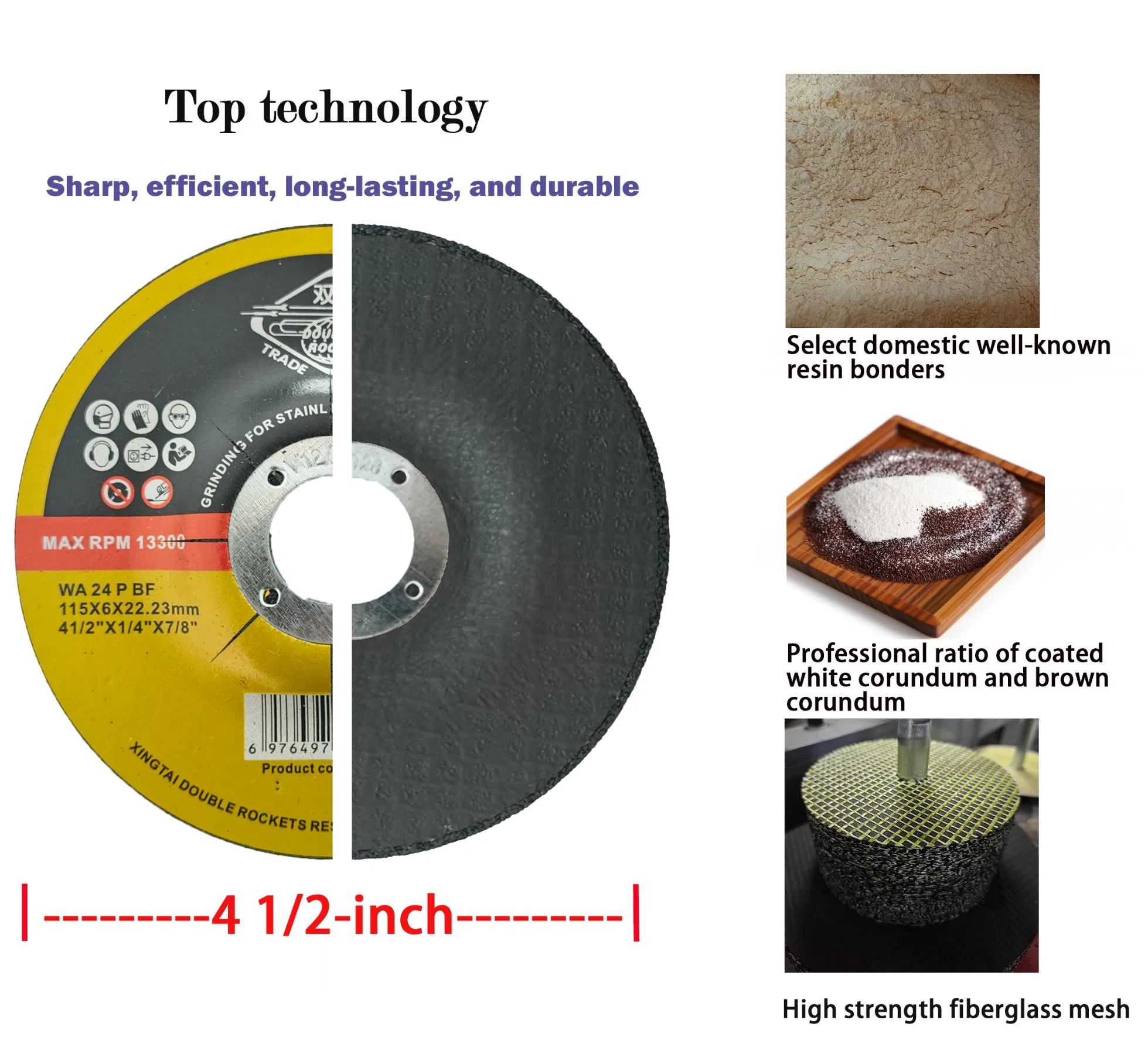 Multipurpose 4.5 Inch 115X6X22.23mm Abrasive Grinding Disc for Metal Fiber Reinforced Resin Grinding Wheel Factory with MPa En12413 Certificate