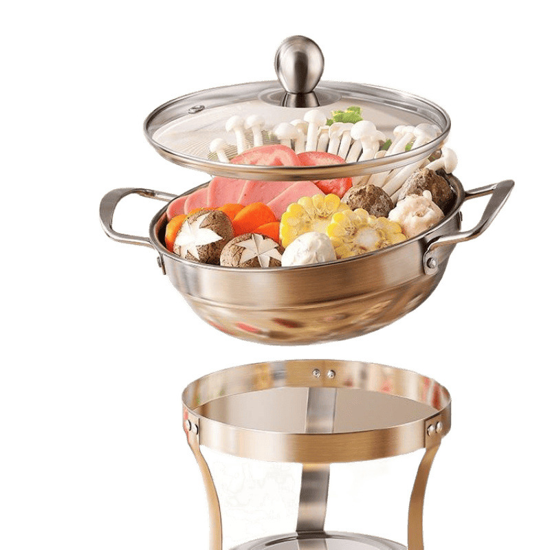 Individual Alcohol Burner Hot Pot: Commercial Dual-Flavor Pot & Soup Pot for Home Use and Outdoor Stainless Steel Cookware