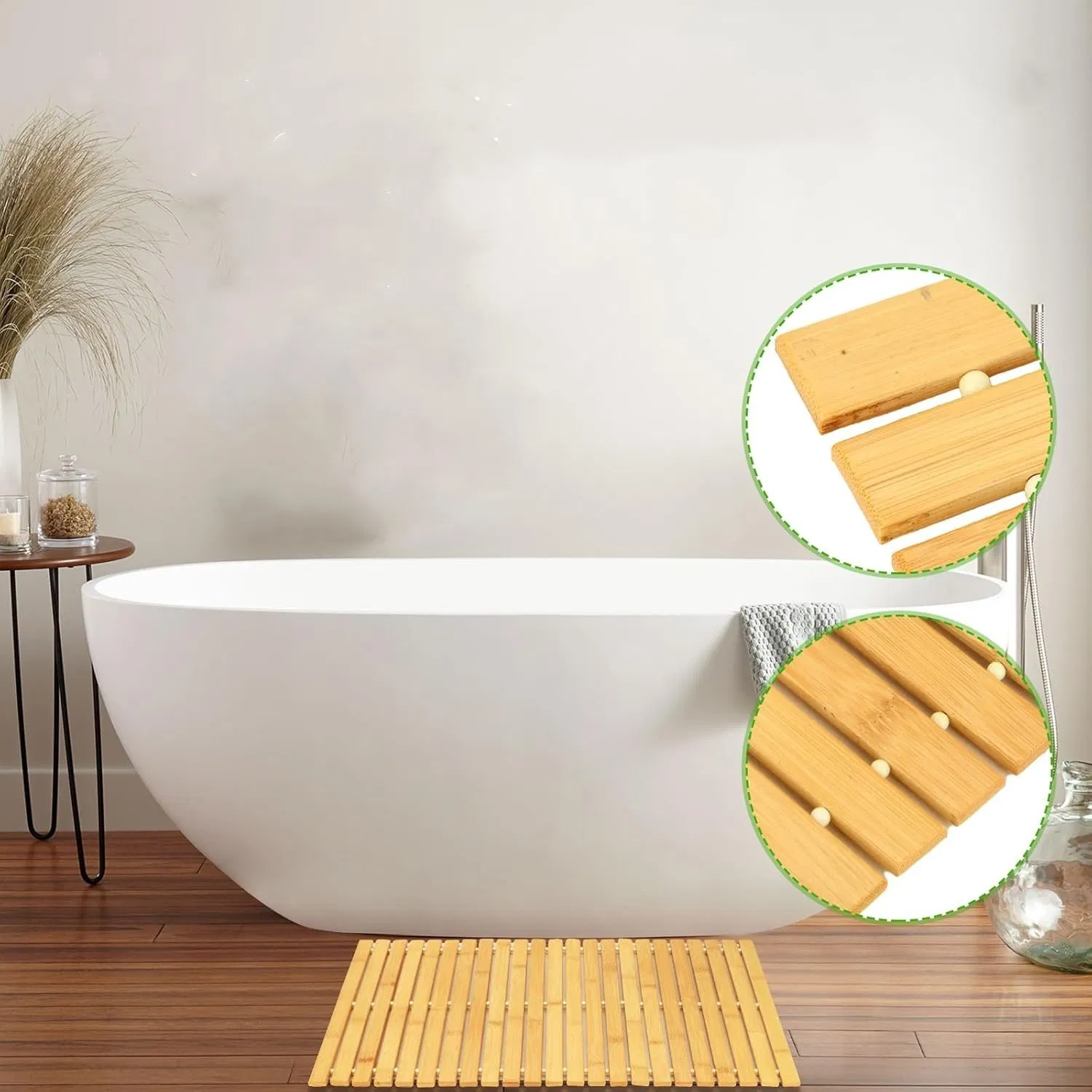 24 X 16 Inch Natural Anti Slip Folded Wooden Bathroom Mat