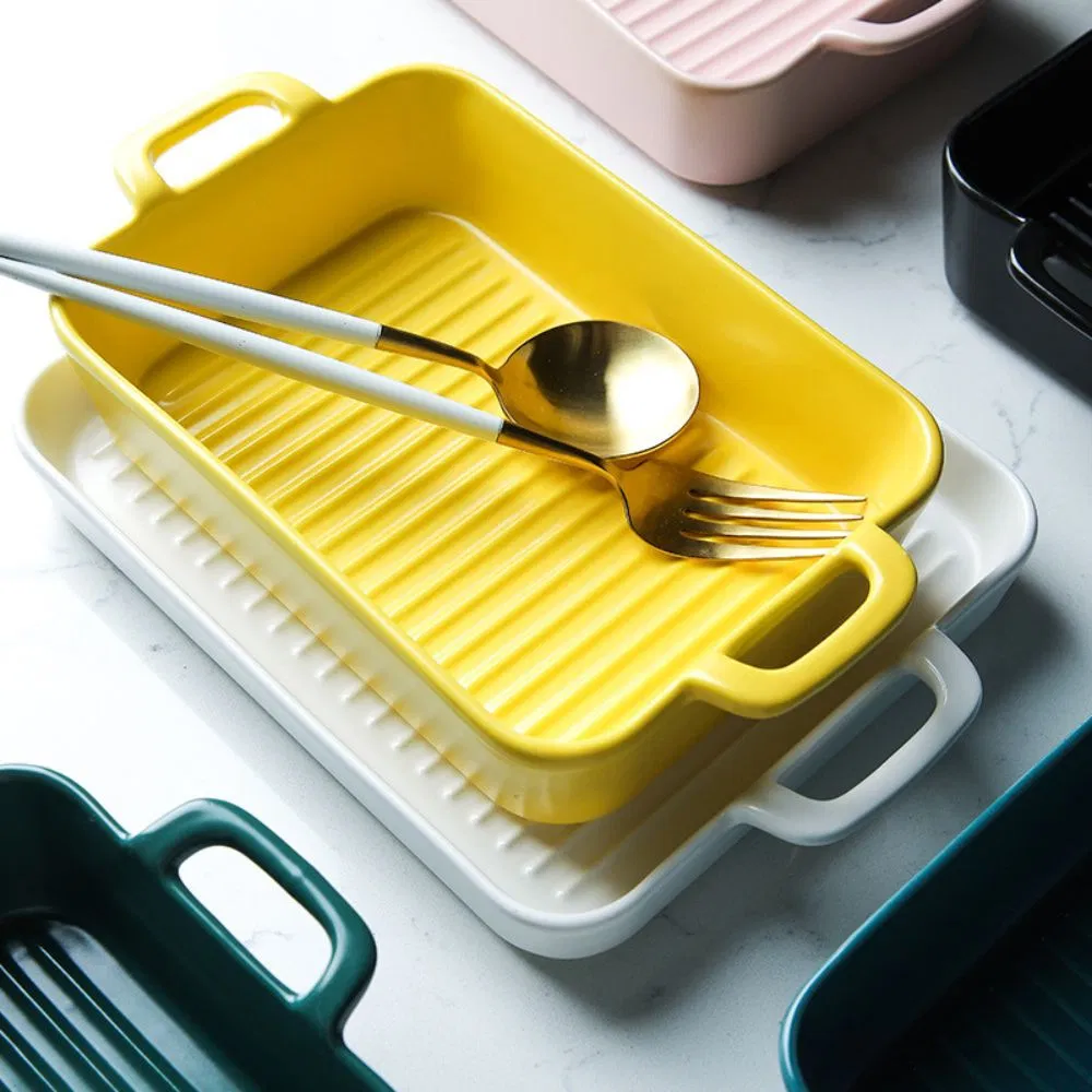 Matte Ceramic Baking Dish Square with Double Handle Porcelain Baking Pan Wbb28092