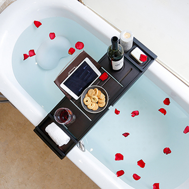 Elegant Black Bamboo Bathtub Caddy Tray for Relaxation