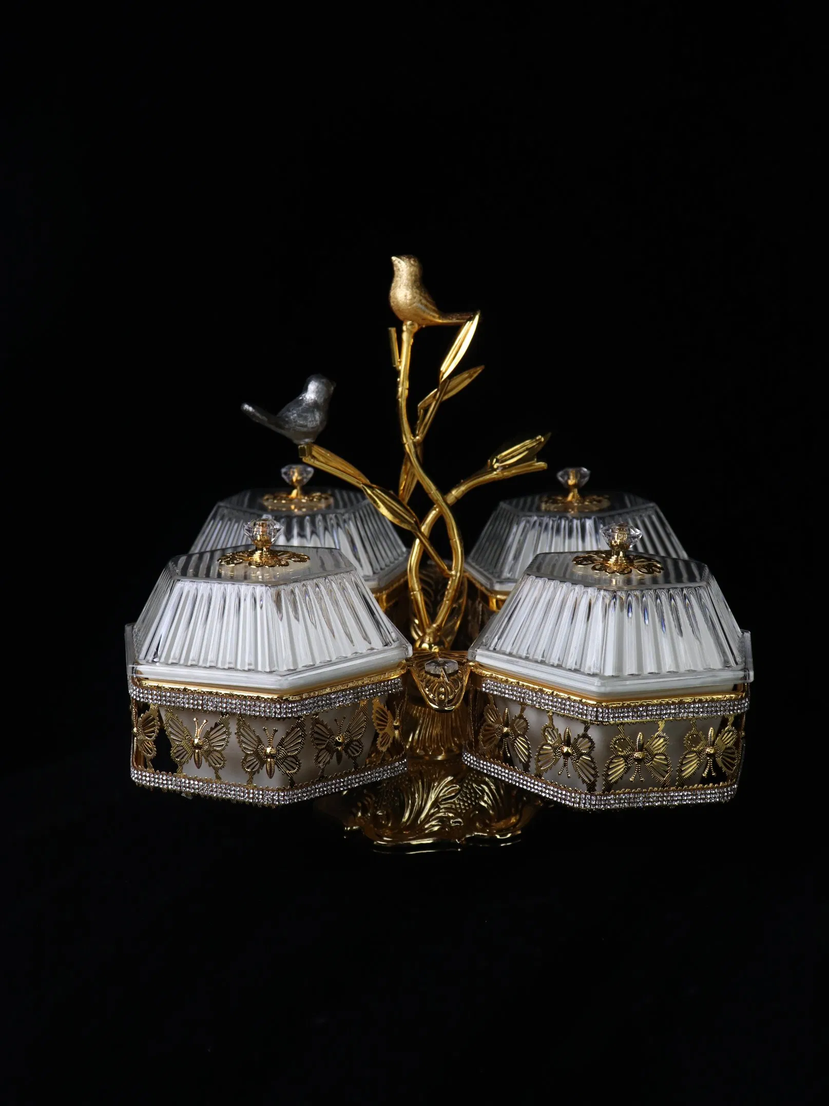 Home Ornament Gold-Plated Iron Frame with 4 Hexagonal Plastic Bowl Sets