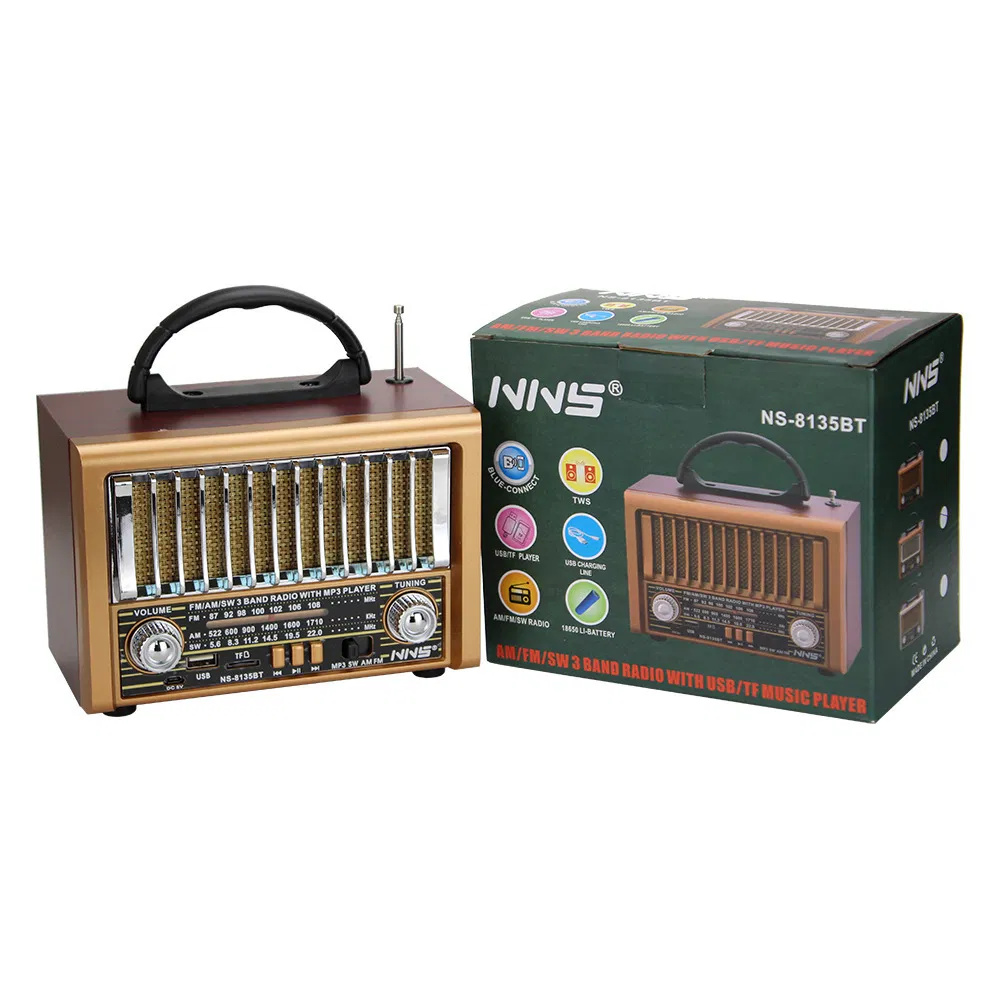 Ns-8135bt Wooden Retro Radio with FM/Sw, Portable Multifunctional Bluetooth Speaker