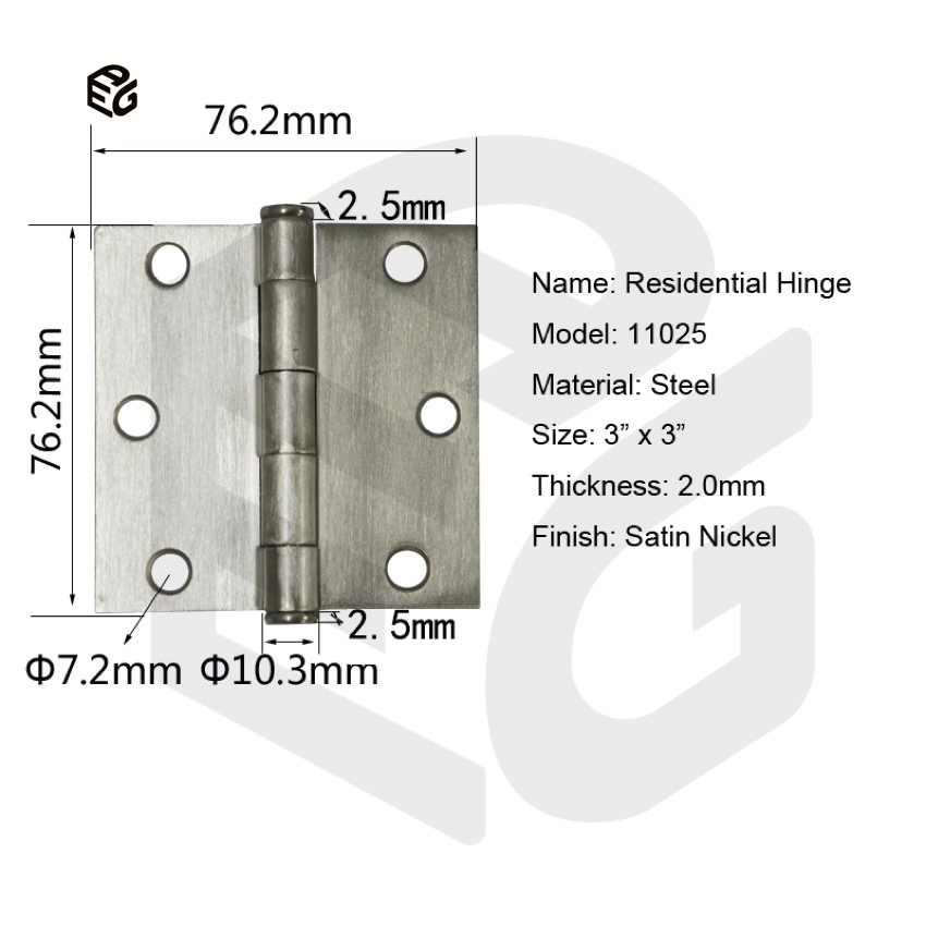 3X3 Inch Blue Zinc Plated Steel Door Hinge for Interior Cabinet Residential Hardware