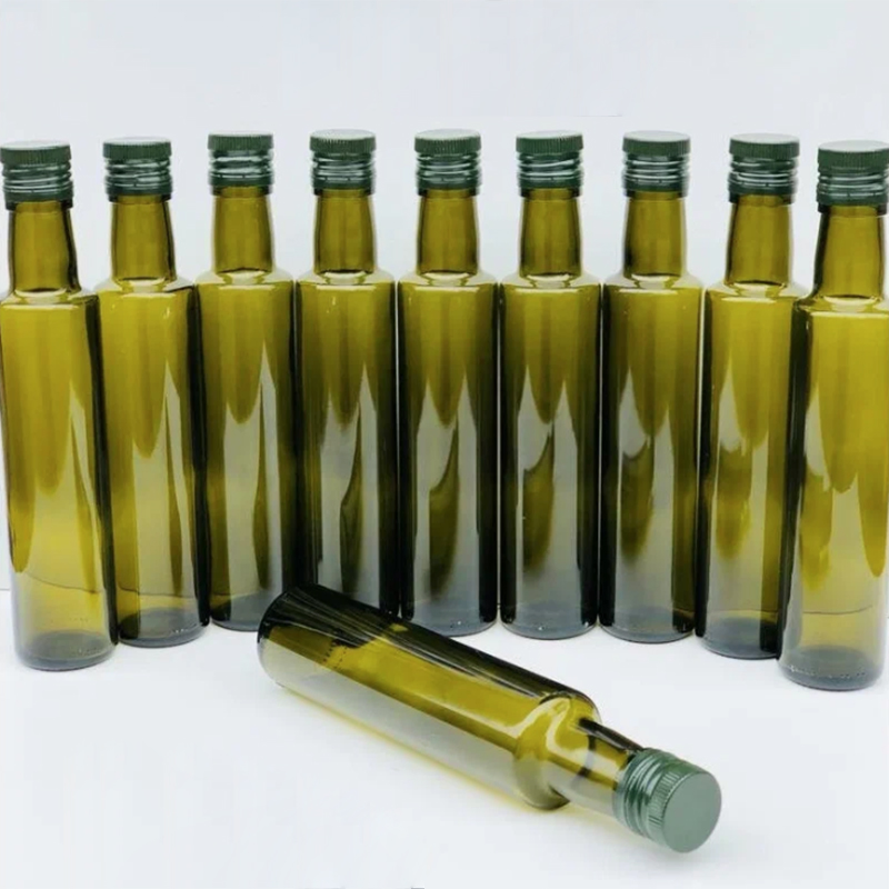 100ml 250ml 500ml 750ml 1000ml Round Shape Dark Green Glass Olive Oil Bottle Empty Kitchen Oil Bottle