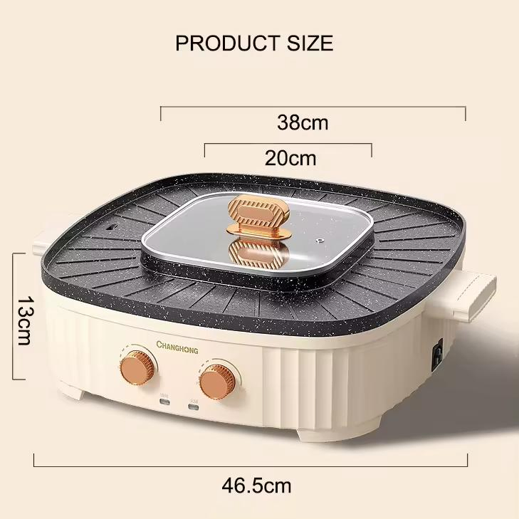 Smokeless Electric BBQ Grill with Hot Pot 2in1 Plate Korean BBQ Grill Plate