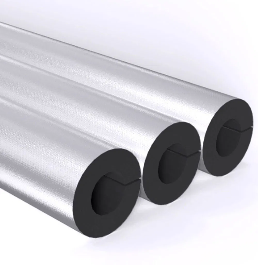 Aluminium Foil Faced Rubber Flexible Soft Insulation Black Rubber Foam Tube Thermal Insulation Foam Pipe