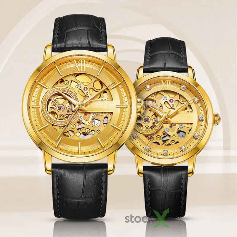 3D 18K 24K Gold Relojes Dial Tourbillon Couple Hollowed out Men's Copy Automatic Mechanical Wholesale Fashion Best Gift Leather Watch