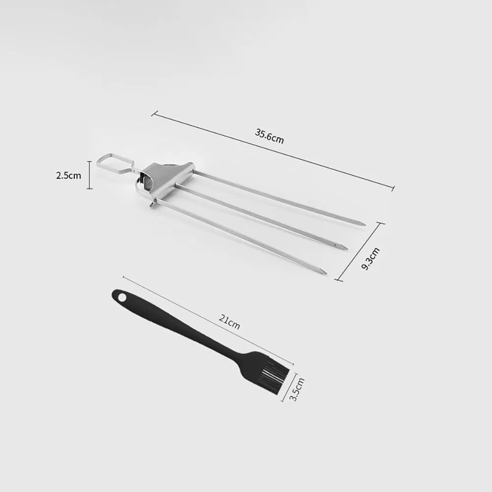 Stainless Steel 3-Way Barbecue Skewers Long Grill Fork with Brush Esg30126