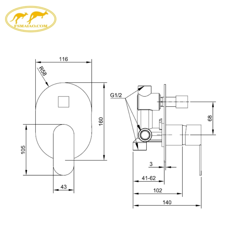 Thick panel Strict QC Inspection After-Sales Support Shower Mixer with Diverter
