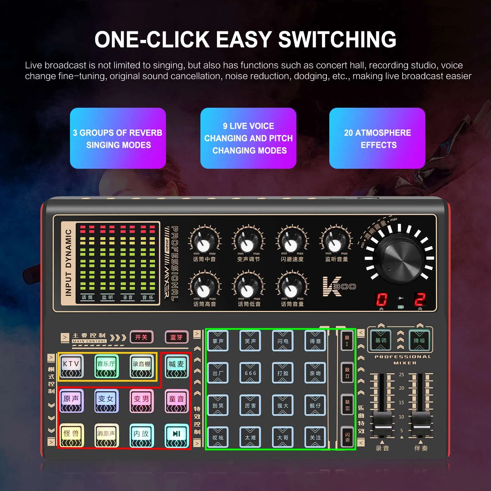 Puluz PU625b OTG Lossless Digital Sound Card Smart Noise Cancelling Bluetooth Mixer for Live