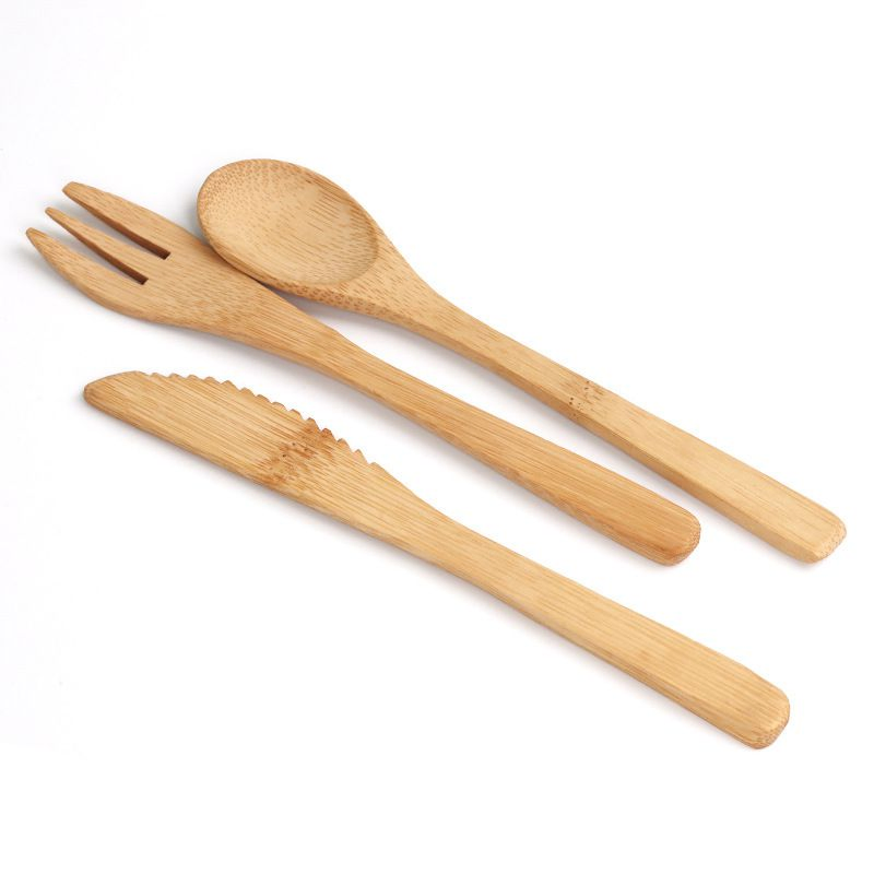 100% Organic Bamboo Cutlery Set Fork, Knife and Spoon, 3-Piece Set