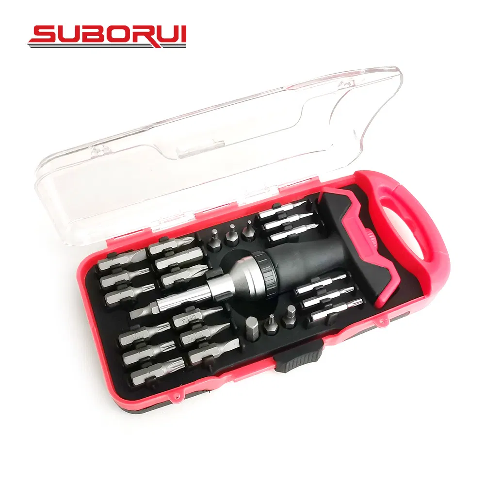 Suborui 28PCS Multi-Functional Repair Hand Tools Kit Magnetic T-Handle Ratchet Wrench Screwdriver Bit Set
