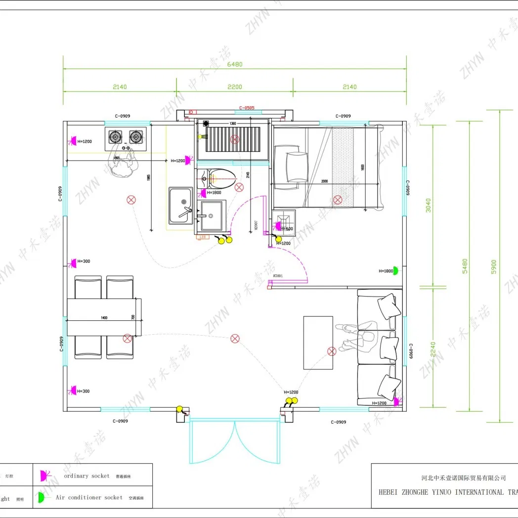 Anti-Seismic Container Home for Hotel with Marble Countertop