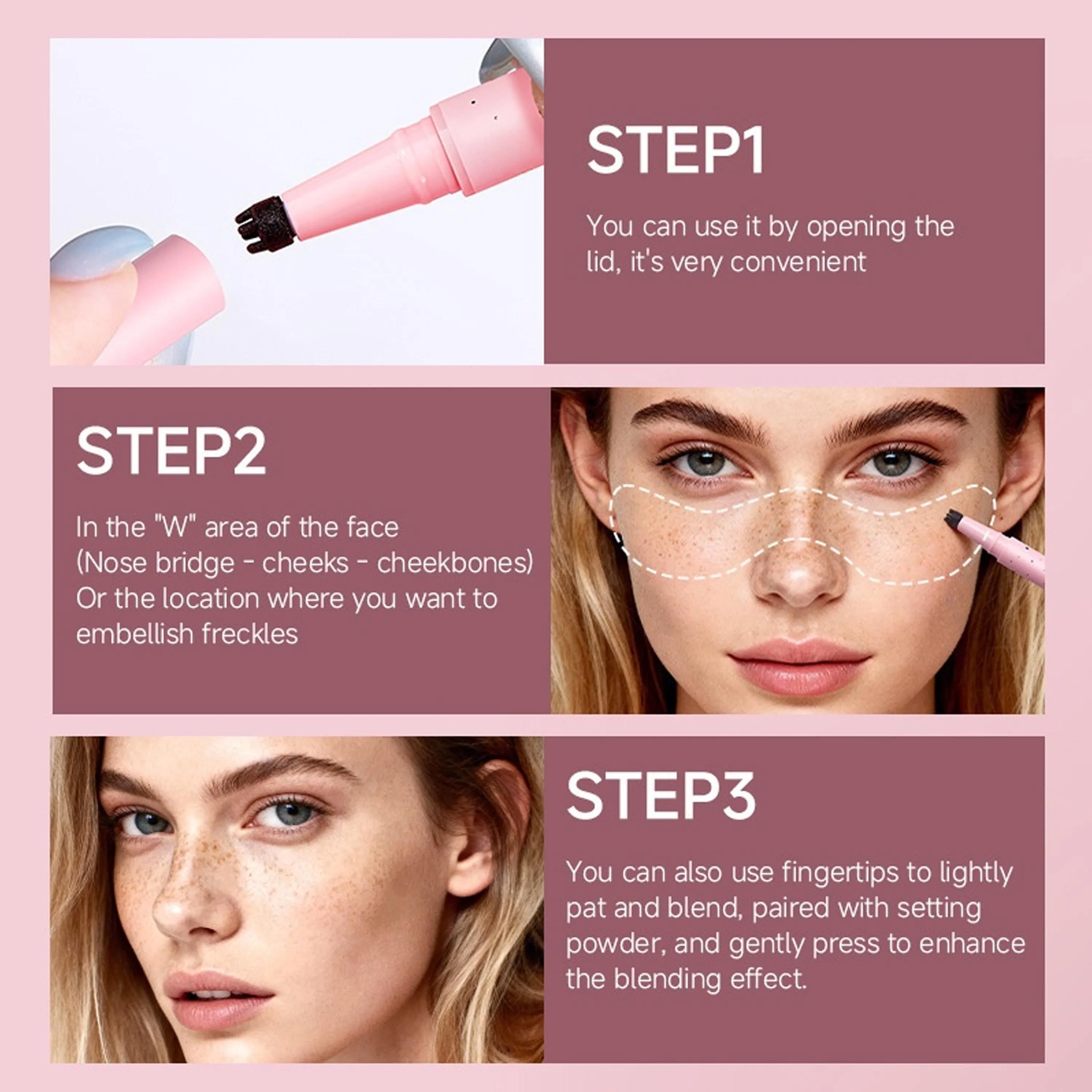 Freckle Pen, Freckle Stamp, Easily Create Real and Natural Freckles in Seconds, Long-Lasting, Waterproof, All-Day Wear Freckles