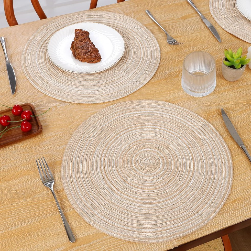 15 Inch Round Braided Non Slip Heat Resistant Washable Cotton Polyester Placemat