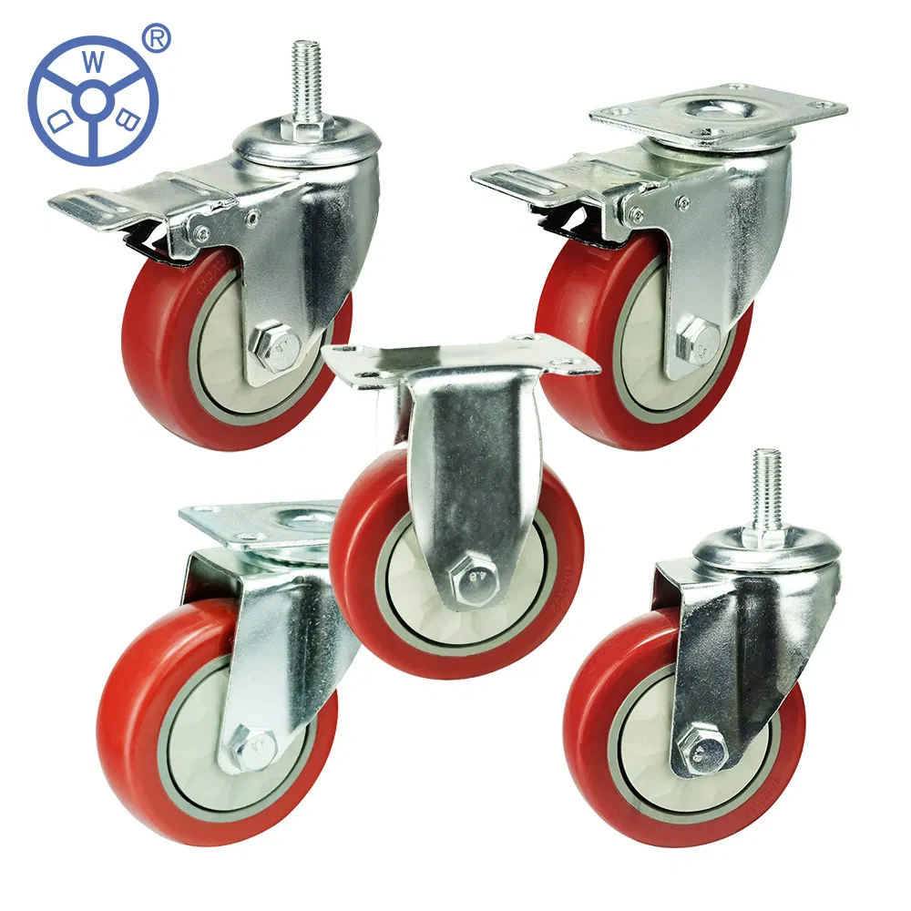 Amazon Supplier 3/4/5 Inch Swivel Plate Locking PVC/PU Castor Wheels Industrial Heavy Duty Casters with Safety Brake