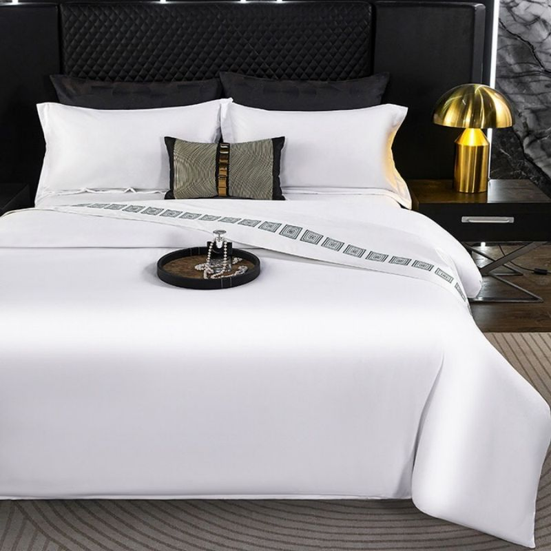 Hotel Duvet Cover Bed Sheets Set Brushed 120g Polyester Cotton Five Star Guesthouse Homestay Pure White Quilt Cover 3/4 Pieces Bedding Set Wholesale