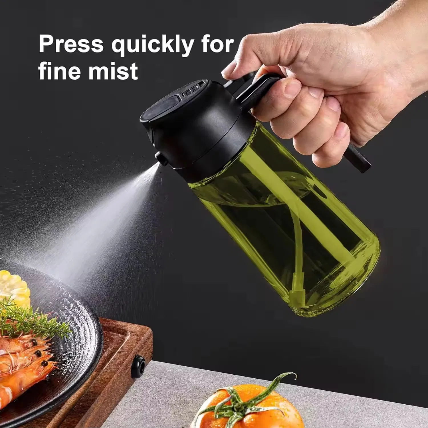 Better Quality Dark Glass Color 16oz Kitchen Cooking Manual Maiden Oil Sprayer 2 in 1 Olive Oil Dispenser with Oil Brush