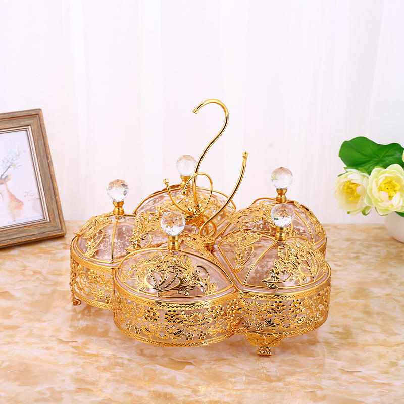 Gold Metal Crystal Tray, Dried Fruit, Turkiye Candy Snack Tray