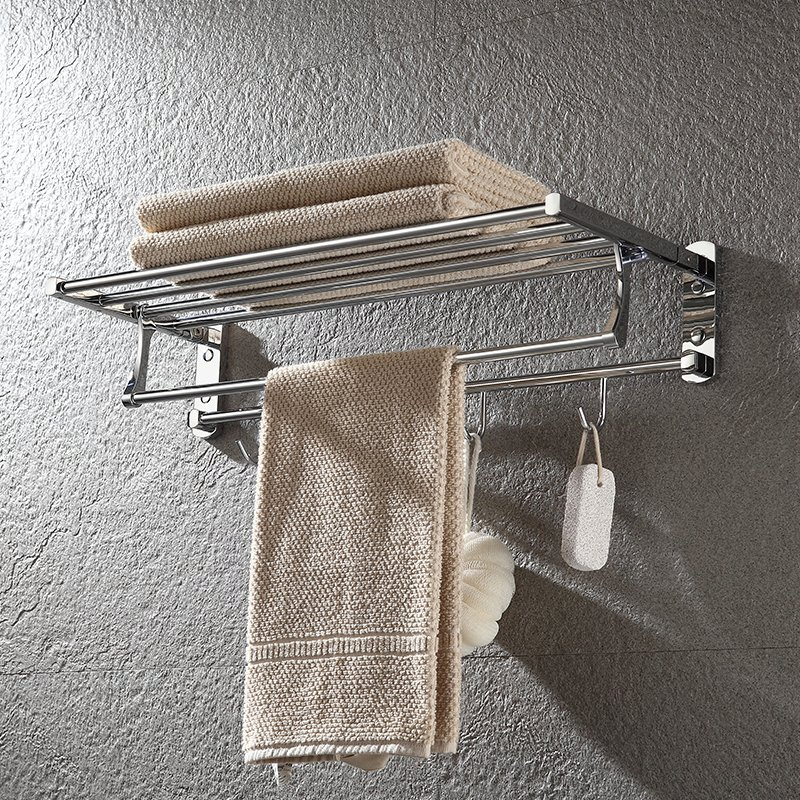 Silver Chrome Plated Stainless Steel Double Layers Bathroom Folding Towel Rack