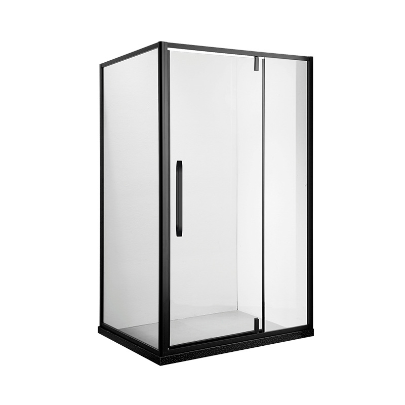 Square Matte Black Hinge Bathroom Screen Shower Door 304 Stainless Steel Simple Shower Room