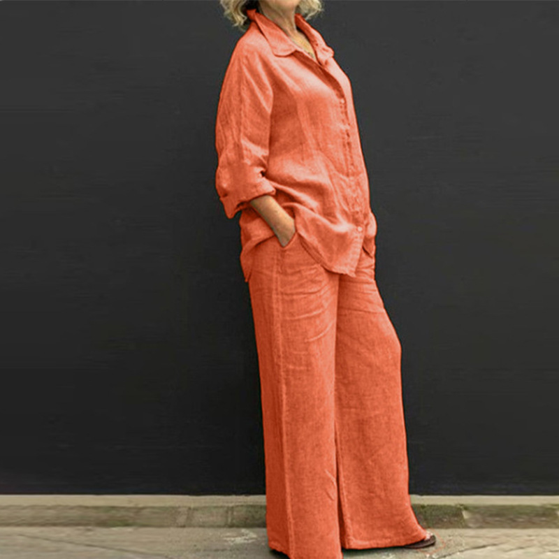 Комплект женский уличный рубашка с длинным рукавом и брюки