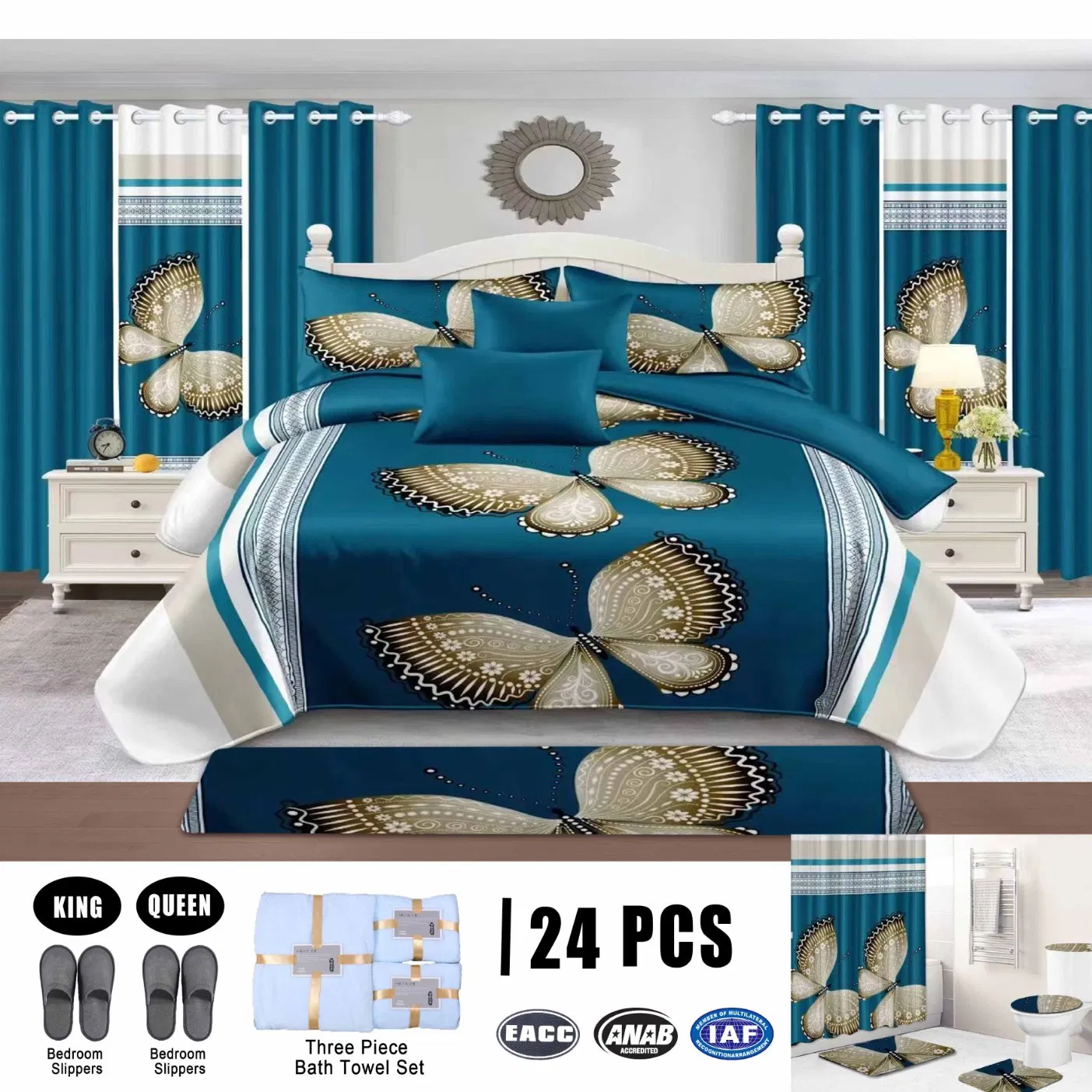 24 PCS Microfiber Polyester Bedding Set Deep Blue Printing Quilted Bedcover High Quality Comforter Duvet Bed Cover Twin Full Home Quilts Bedspread Wholesale