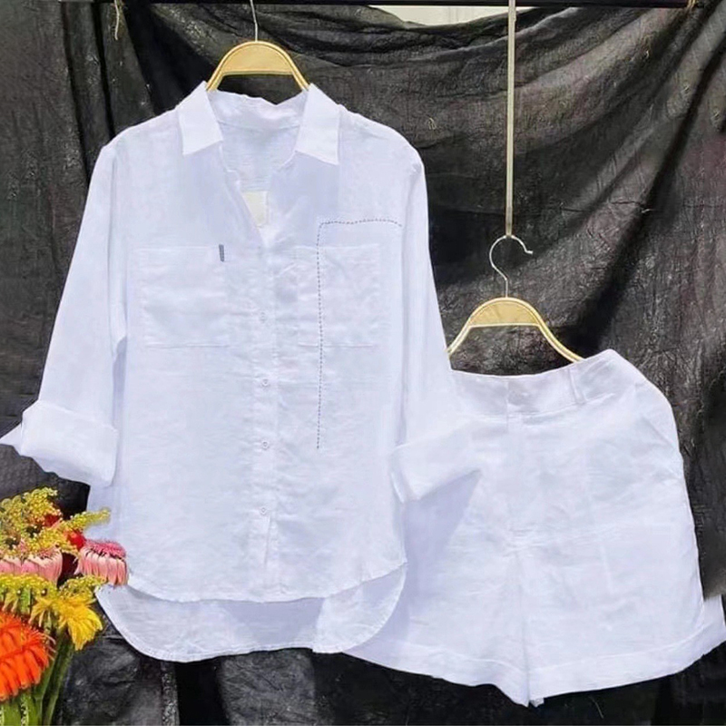 Комплект женский весна-осень рубашка хлопок и шорты