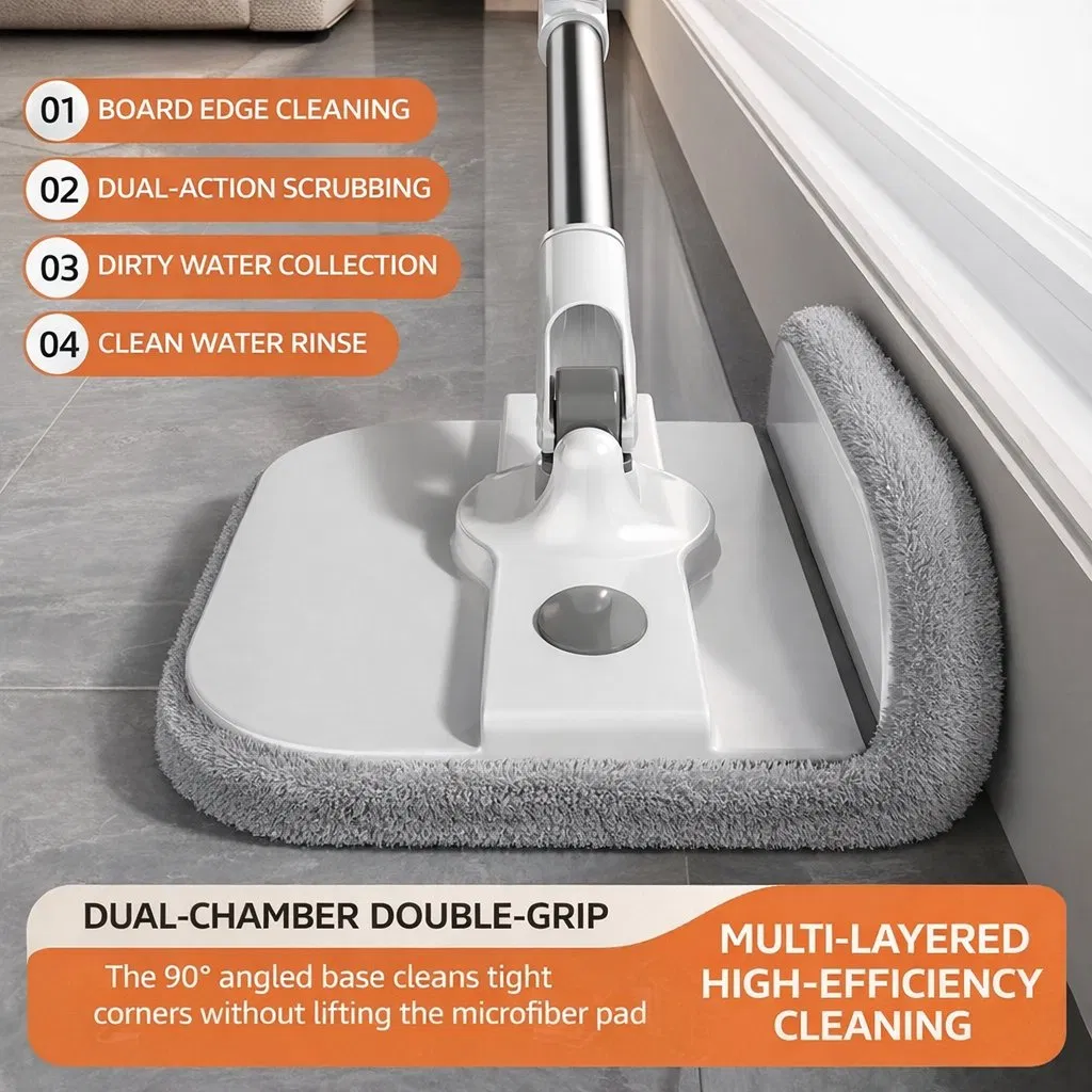 Dual-Chamber Spin Mop with Clean and Dirty Water Separation