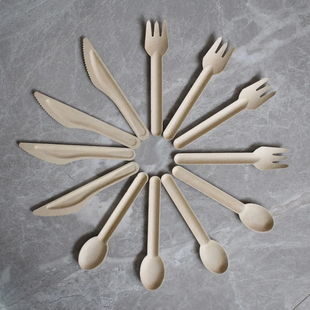 Natural Biodegradable Disposable Bagasse Spoon Fork Knife Cutlery Set