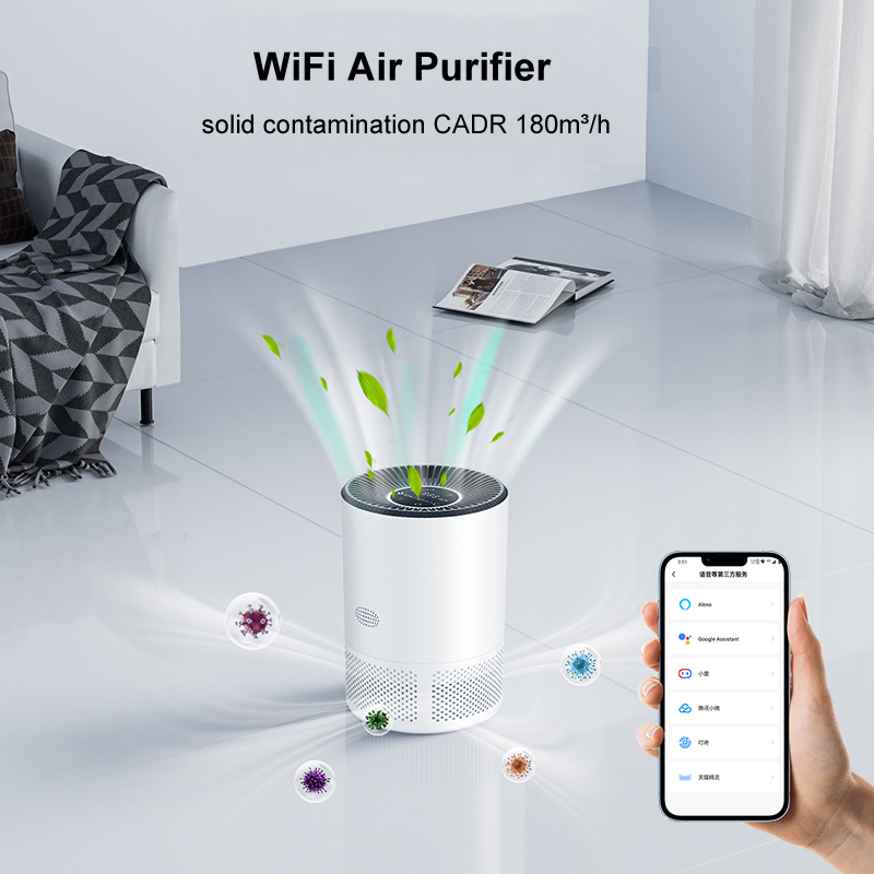 Tuya WiFi Mobile APP Remote Control Desktop Home Pm2.5 HEPA Filter Air Cealning Air Purifier Work with Alexa and Google Home