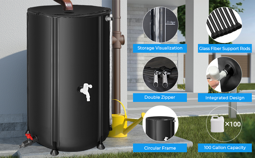 PVC Plastic Collapsible Foldable Rain Collection Barrel Water Tank System Storage Bucket
