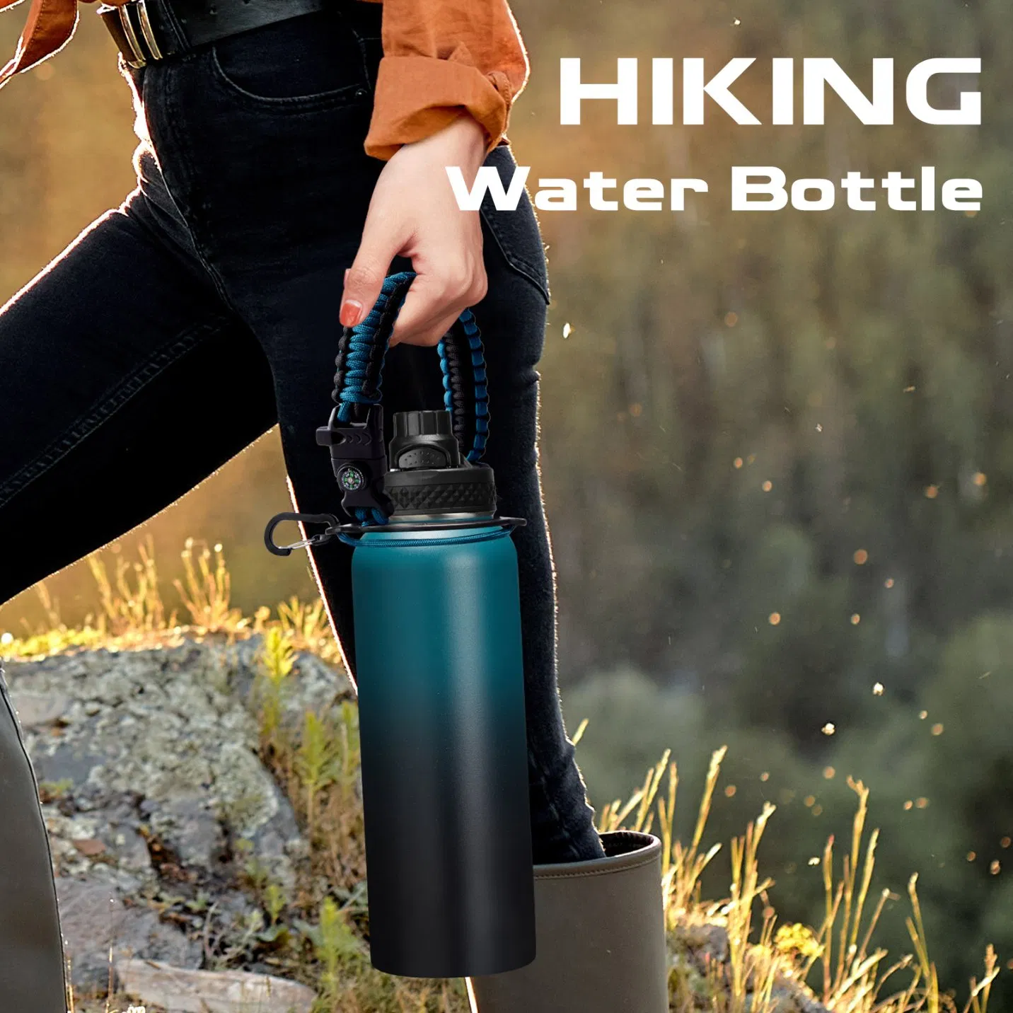 Customized Large Capacity Double Wall Stainless Steel 40oz Wide Mouth Water Bottle Wholesale Paracord Bottle Sport Thermo Jug Vacuum Flask with Handle