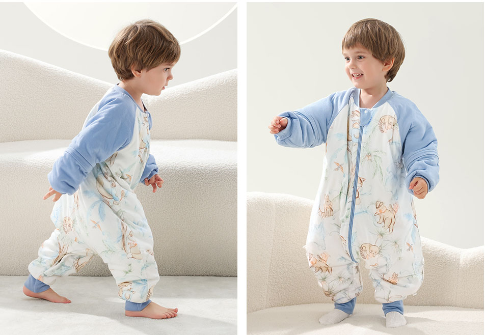 Bulk Custom Baby Sleeping Bag with Legs Bamboo Fiber Warm Winter Sleep Sack for Boy Girl Detachable Sleeve Double Zipper Flow