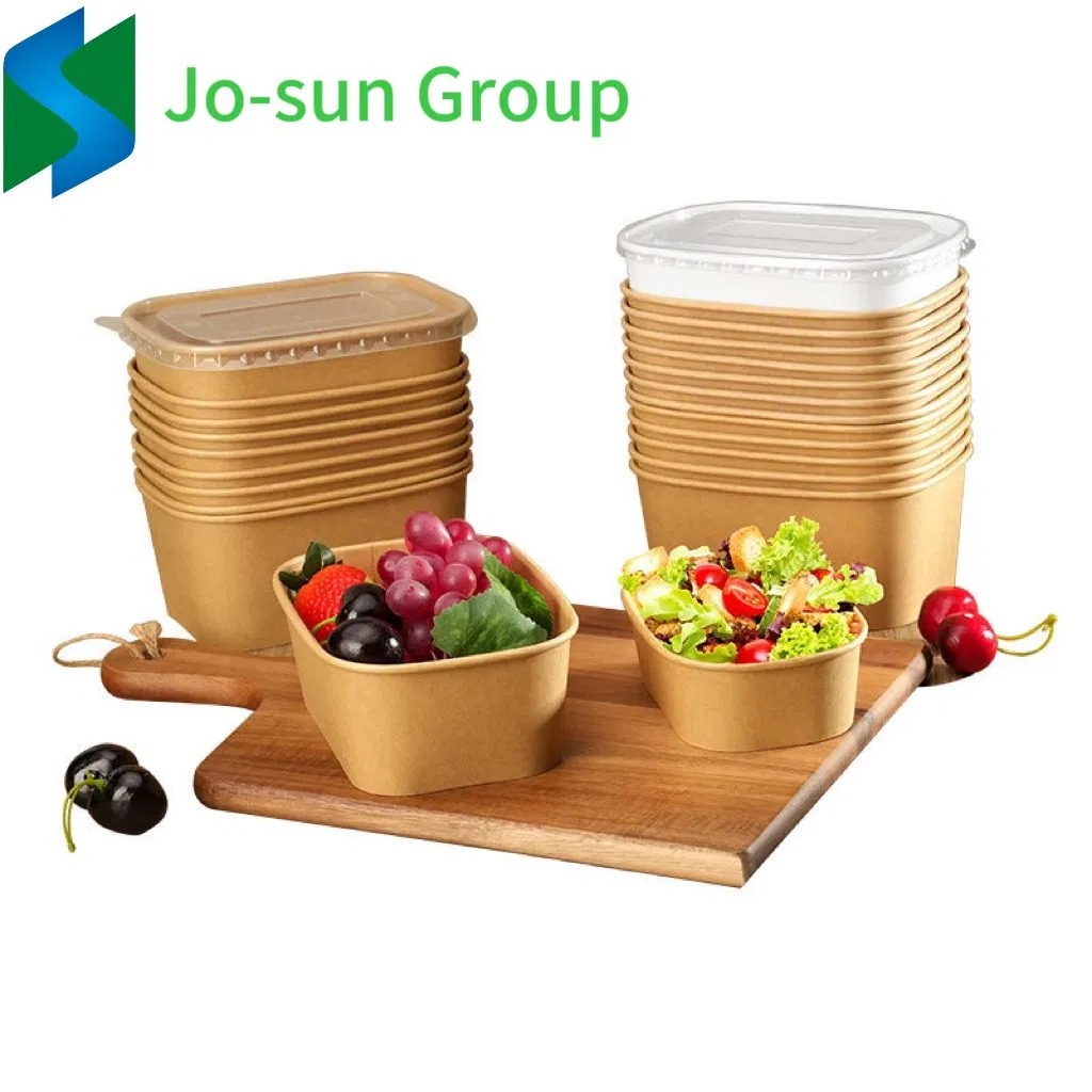 New Design Disposable Rectangular &Square Kraft Paper Bowl with Pet Lid Salad Bowl