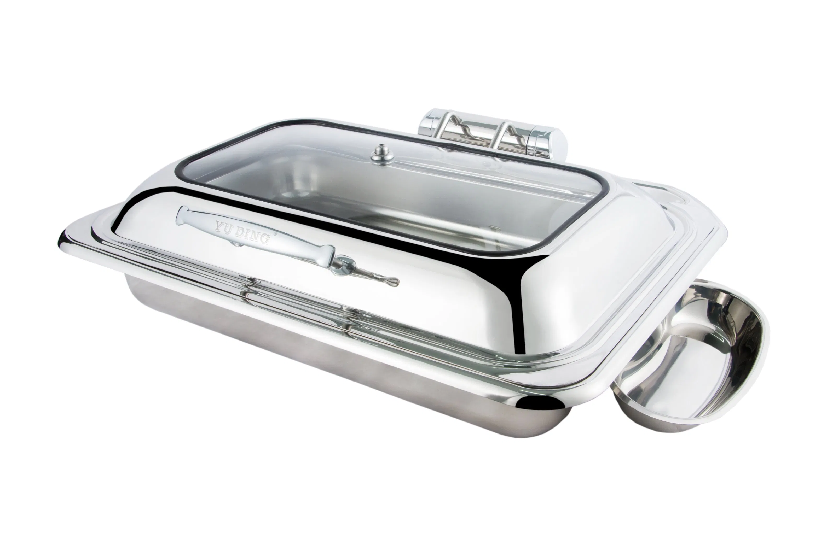 Stainless Steel Rectangular Glass Lid Chafing Dish with 9 Liters
