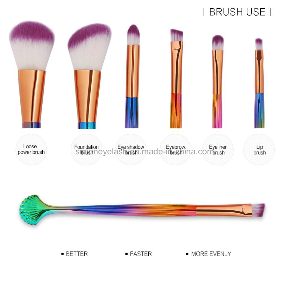 New High Quality 6PCS Sea Shell Makeup Powder Brushes Set